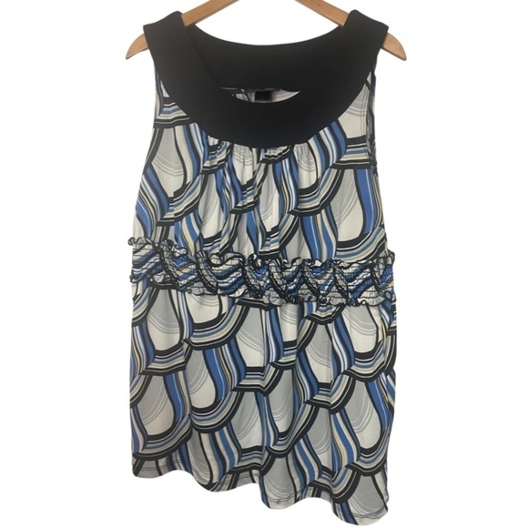 Lane Bryant high waisted smocked blouse in blues and black. Size 14/16 - Picture 1 of 4